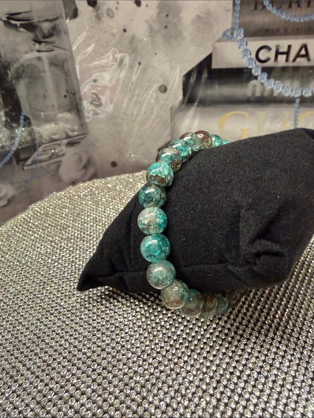 Turquoise and Brown glass Beaded Bracelet. 🆕